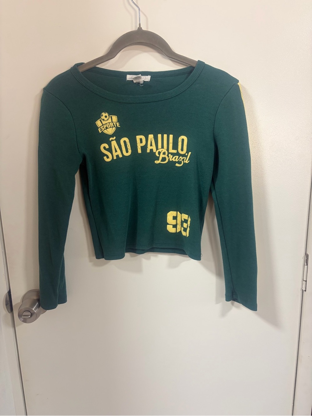 Full Tilt Forest Green Graphic Sweatshirt with Yellow Print- Vintage Brazil